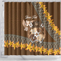 Personalised Tonga Language Week Shower Curtain Malo e Lelei Tongan Ngatu Pattern - Brown LT14 - Polynesian Pride