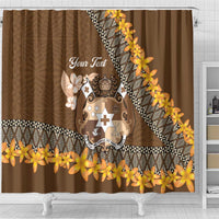 Personalised Tonga Language Week Shower Curtain Malo e Lelei Tongan Ngatu Pattern - Brown LT14 - Polynesian Pride