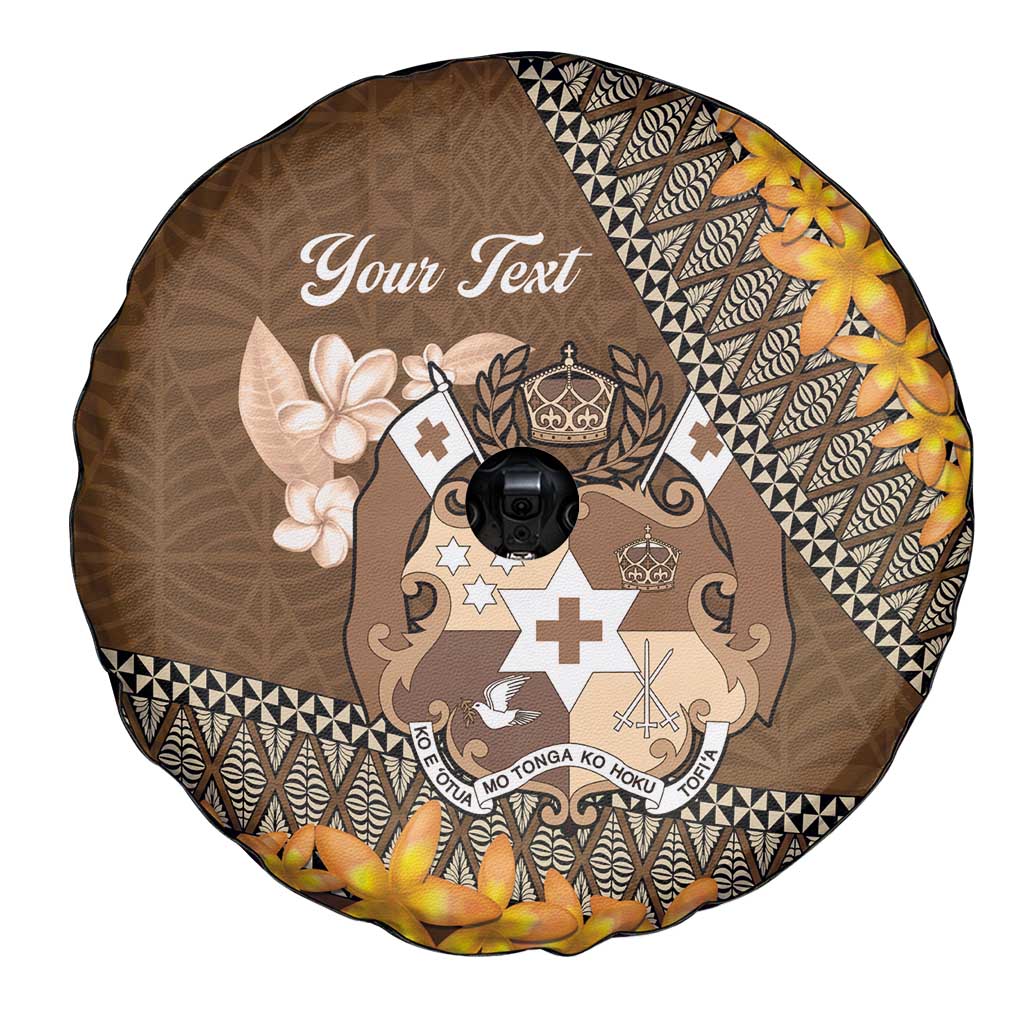 Personalised Tonga Language Week Spare Tire Cover Malo e Lelei Tongan Ngatu Pattern - Brown