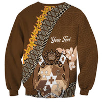 Personalised Tonga Language Week Sweatshirt Malo e Lelei Tongan Ngatu Pattern - Brown