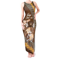 Personalised Tonga Language Week Tank Maxi Dress Malo e Lelei Tongan Ngatu Pattern - Brown