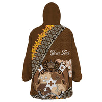 Personalised Tonga Language Week Wearable Blanket Hoodie Malo e Lelei Tongan Ngatu Pattern - Brown LT14 - Polynesian Pride