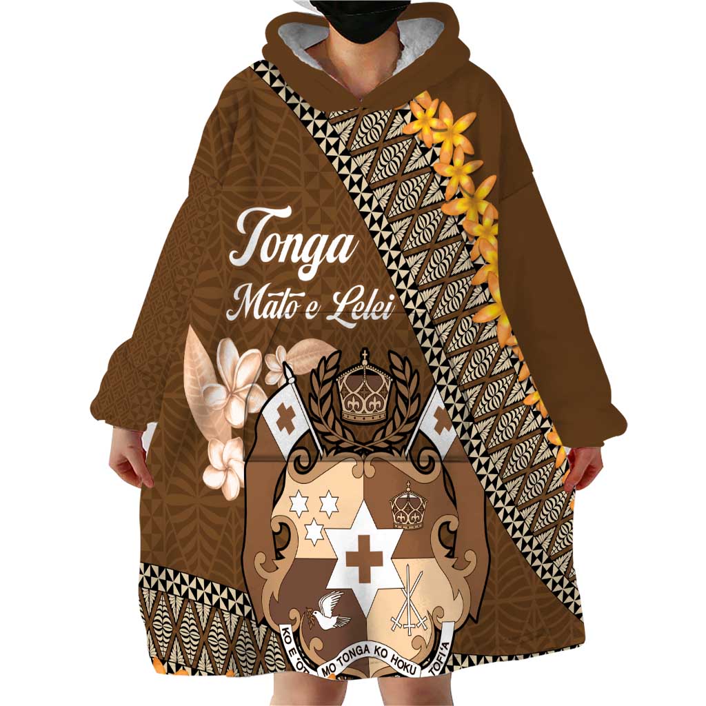 Personalised Tonga Language Week Wearable Blanket Hoodie Malo e Lelei Tongan Ngatu Pattern - Brown LT14 - Polynesian Pride