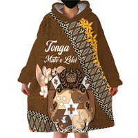 Personalised Tonga Language Week Wearable Blanket Hoodie Malo e Lelei Tongan Ngatu Pattern - Brown LT14 - Polynesian Pride