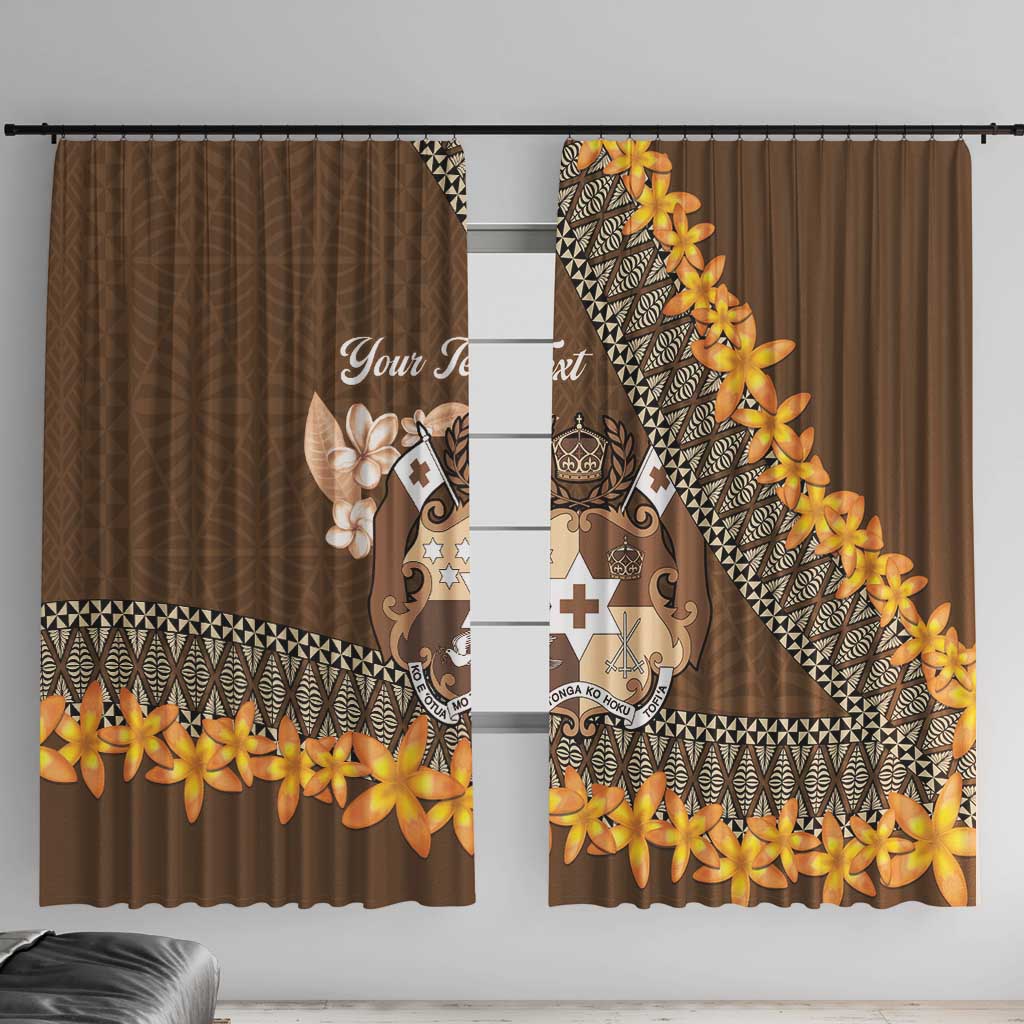Personalised Tonga Language Week Window Curtain Malo e Lelei Tongan Ngatu Pattern - Brown
