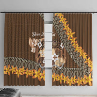 Personalised Tonga Language Week Window Curtain Malo e Lelei Tongan Ngatu Pattern - Brown