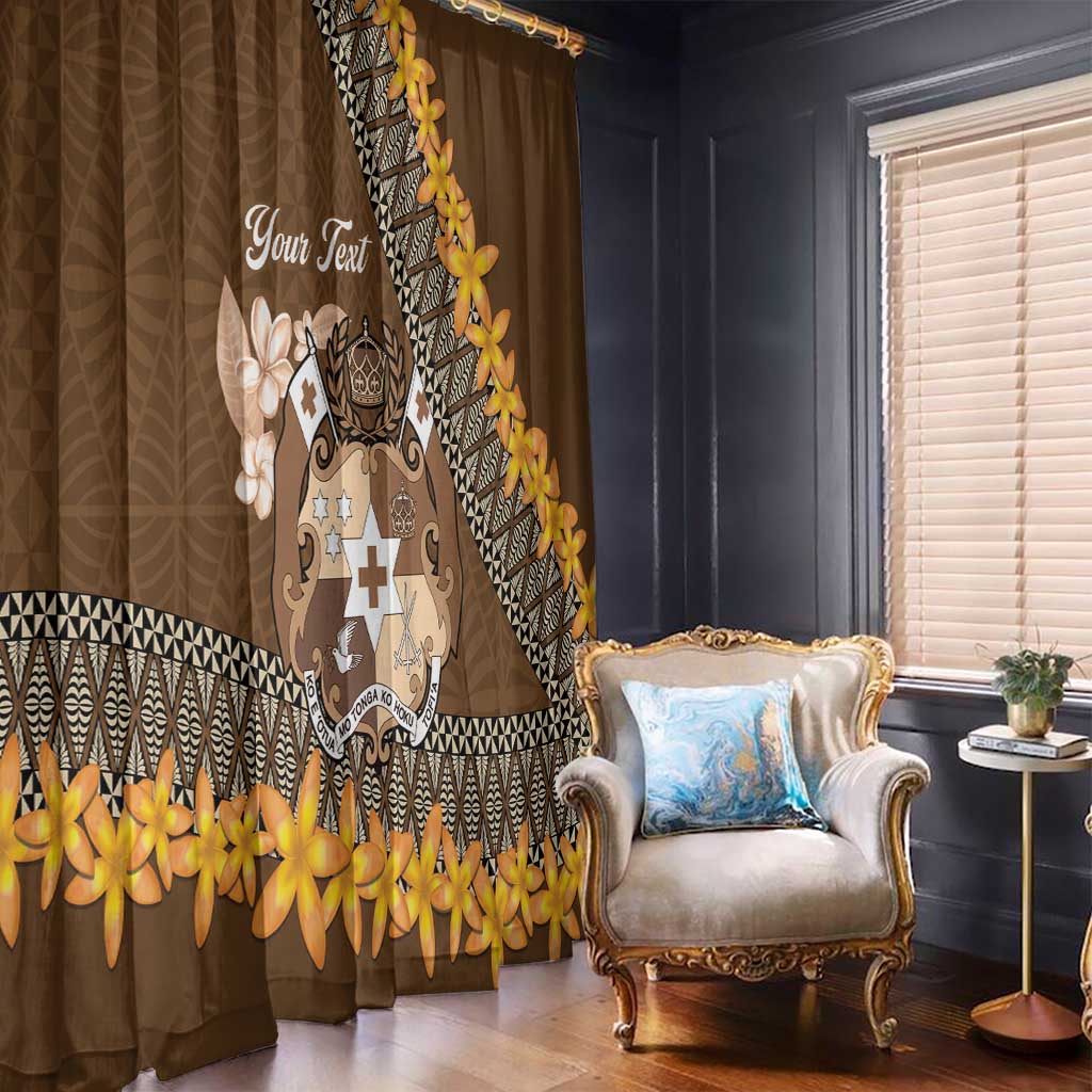 Personalised Tonga Language Week Window Curtain Malo e Lelei Tongan Ngatu Pattern - Brown