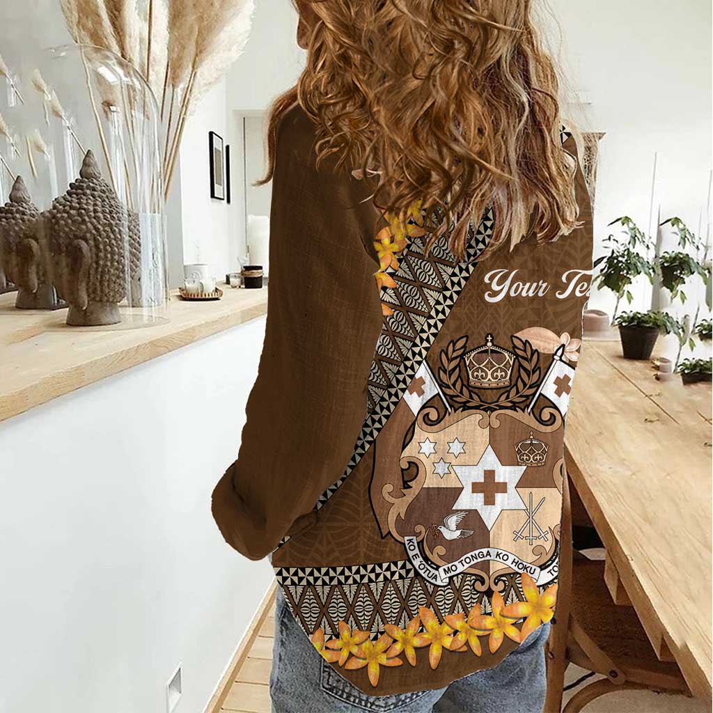 Personalised Tonga Language Week Women Casual Shirt Malo e Lelei Tongan Ngatu Pattern - Brown