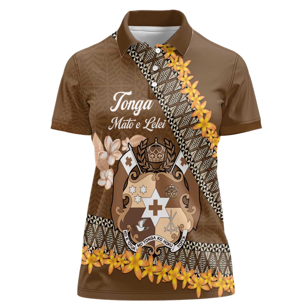 Personalised Tonga Language Week Women Polo Shirt Malo e Lelei Tongan Ngatu Pattern - Brown