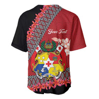 Personalised Tonga Language Week Baseball Jersey Malo e Lelei Tongan Ngatu Pattern - Red