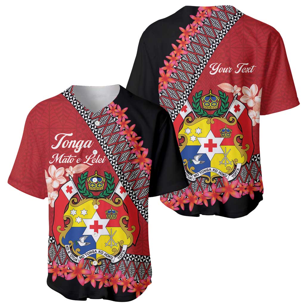 Personalised Tonga Language Week Baseball Jersey Malo e Lelei Tongan Ngatu Pattern - Red