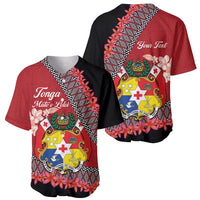 Personalised Tonga Language Week Baseball Jersey Malo e Lelei Tongan Ngatu Pattern - Red