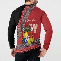 Personalised Tonga Language Week Button Sweatshirt Malo e Lelei Tongan Ngatu Pattern - Red