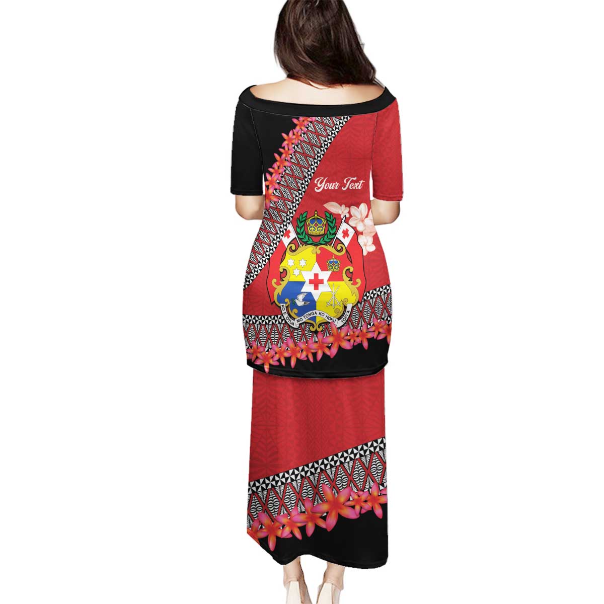 Personalised Tonga Language Week Family Matching Puletasi and Hawaiian Shirt Malo e Lelei Tongan Ngatu Pattern - Red