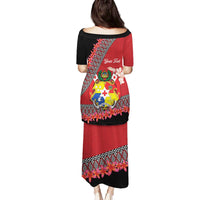 Personalised Tonga Language Week Family Matching Puletasi and Hawaiian Shirt Malo e Lelei Tongan Ngatu Pattern - Red