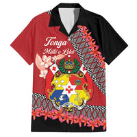Personalised Tonga Language Week Family Matching Short Sleeve Bodycon Dress and Hawaiian Shirt Malo e Lelei Tongan Ngatu Pattern - Red