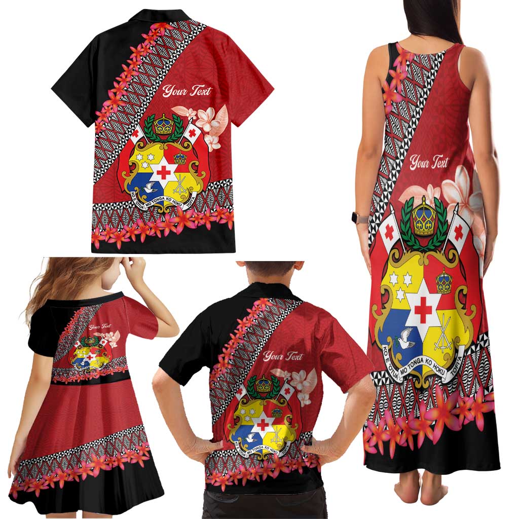 Personalised Tonga Language Week Family Matching Tank Maxi Dress and Hawaiian Shirt Malo e Lelei Tongan Ngatu Pattern - Red