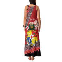 Personalised Tonga Language Week Family Matching Tank Maxi Dress and Hawaiian Shirt Malo e Lelei Tongan Ngatu Pattern - Red