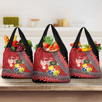 Personalised Tonga Language Week Grocery Bag Malo e Lelei Tongan Ngatu Pattern - Red