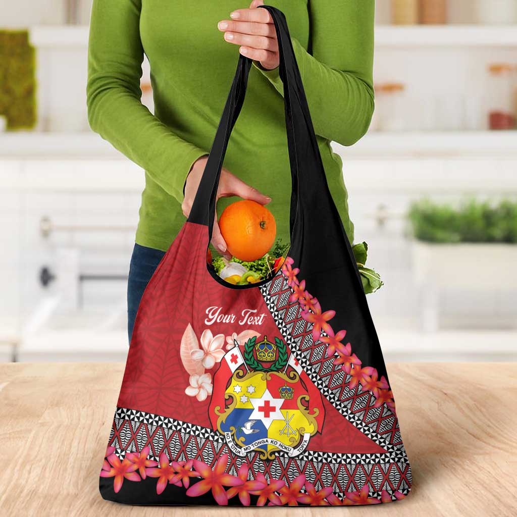 Personalised Tonga Language Week Grocery Bag Malo e Lelei Tongan Ngatu Pattern - Red