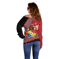 Personalised Tonga Language Week Off Shoulder Sweater Malo e Lelei Tongan Ngatu Pattern - Red