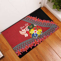 Personalised Tonga Language Week Rubber Doormat Malo e Lelei Tongan Ngatu Pattern - Red