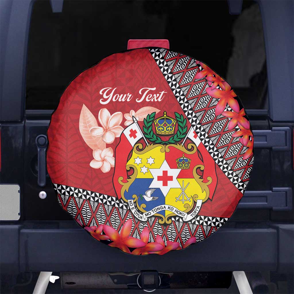 Personalised Tonga Language Week Spare Tire Cover Malo e Lelei Tongan Ngatu Pattern - Red