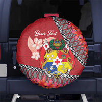 Personalised Tonga Language Week Spare Tire Cover Malo e Lelei Tongan Ngatu Pattern - Red