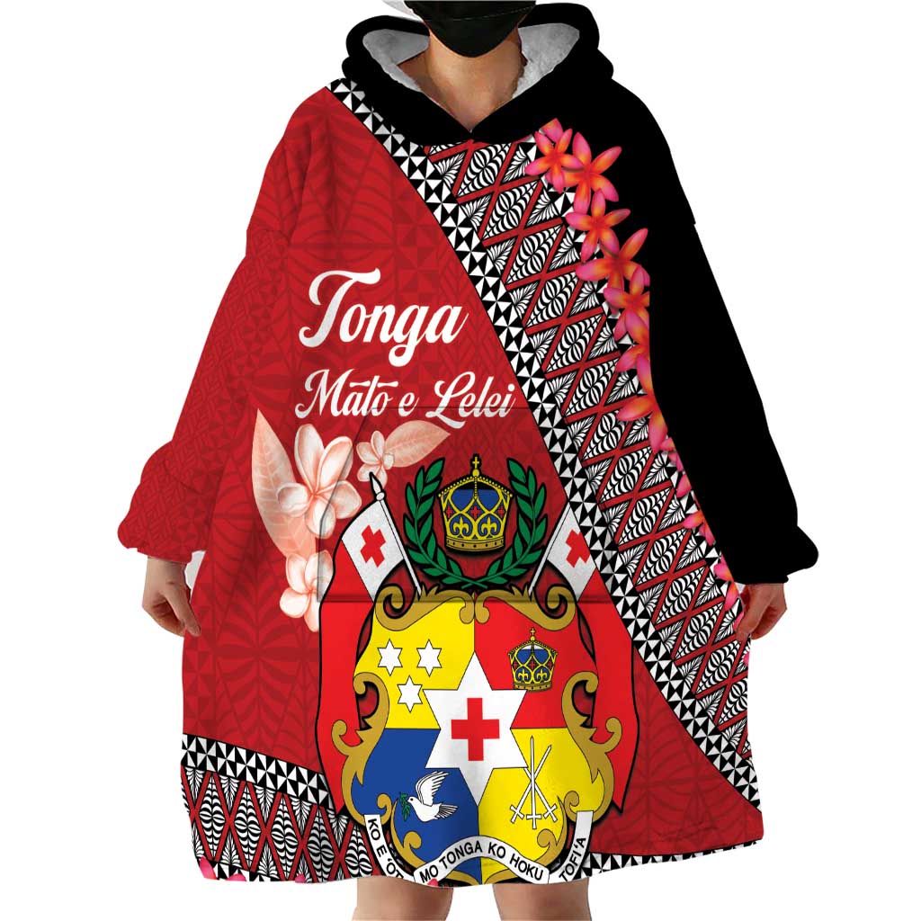 Personalised Tonga Language Week Wearable Blanket Hoodie Malo e Lelei Tongan Ngatu Pattern - Red LT14 - Polynesian Pride
