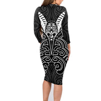 Kia Kaha Te Reo Maori Family Matching Long Sleeve Bodycon Dress and Hawaiian Shirt Aotearoa Hei Tiki With Hongi