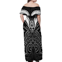 Kia Kaha Te Reo Maori Family Matching Off Shoulder Maxi Dress and Hawaiian Shirt Aotearoa Hei Tiki With Hongi LT14 - Polynesian Pride