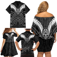 Kia Kaha Te Reo Maori Family Matching Off Shoulder Short Dress and Hawaiian Shirt Aotearoa Hei Tiki With Hongi LT14 - Polynesian Pride