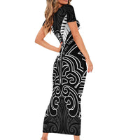 Kia Kaha Te Reo Maori Family Matching Short Sleeve Bodycon Dress and Hawaiian Shirt Aotearoa Hei Tiki With Hongi LT14 - Polynesian Pride
