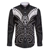 Kia Kaha Te Reo Maori Family Matching Summer Maxi Dress and Hawaiian Shirt Aotearoa Hei Tiki With Hongi LT14 Dad's Shirt - Long Sleeve Black - Polynesian Pride
