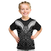 Kia Kaha Te Reo Maori Kid T Shirt Aotearoa Hei Tiki With Hongi LT14 Black - Polynesian Pride