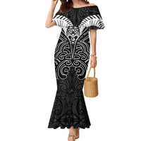 Kia Kaha Te Reo Maori Mermaid Dress Aotearoa Hei Tiki With Hongi LT14 Women Black - Polynesian Pride