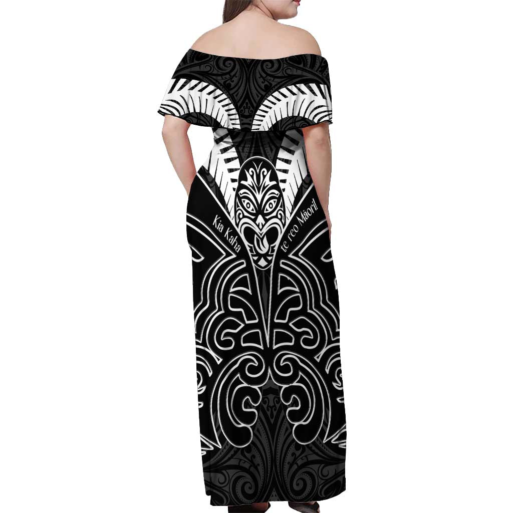 Kia Kaha Te Reo Maori Off Shoulder Maxi Dress Aotearoa Hei Tiki With Hongi LT14 - Polynesian Pride
