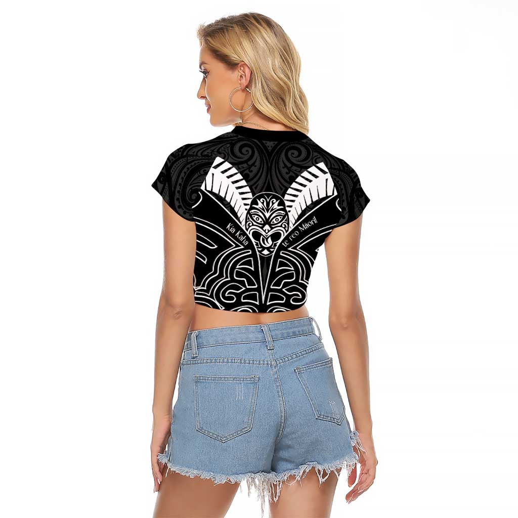 Kia Kaha Te Reo Maori Raglan Cropped T Shirt Aotearoa Hei Tiki With Hongi LT14 - Polynesian Pride