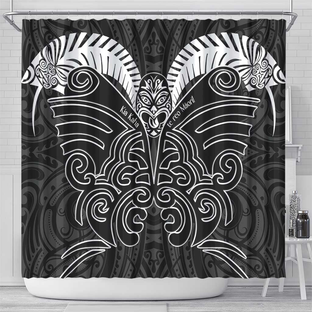 Kia Kaha Te Reo Maori Shower Curtain Aotearoa Hei Tiki With Hongi LT14 - Polynesian Pride