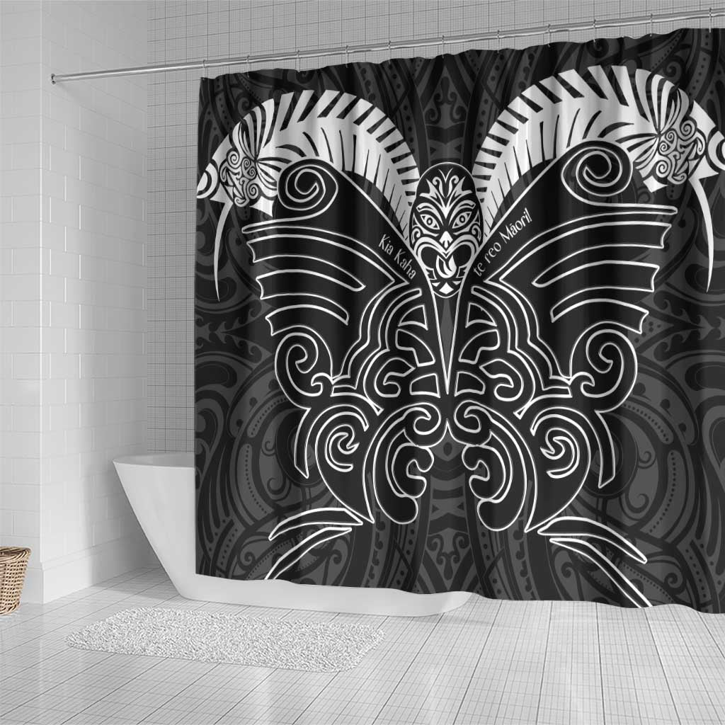 Kia Kaha Te Reo Maori Shower Curtain Aotearoa Hei Tiki With Hongi LT14 - Polynesian Pride