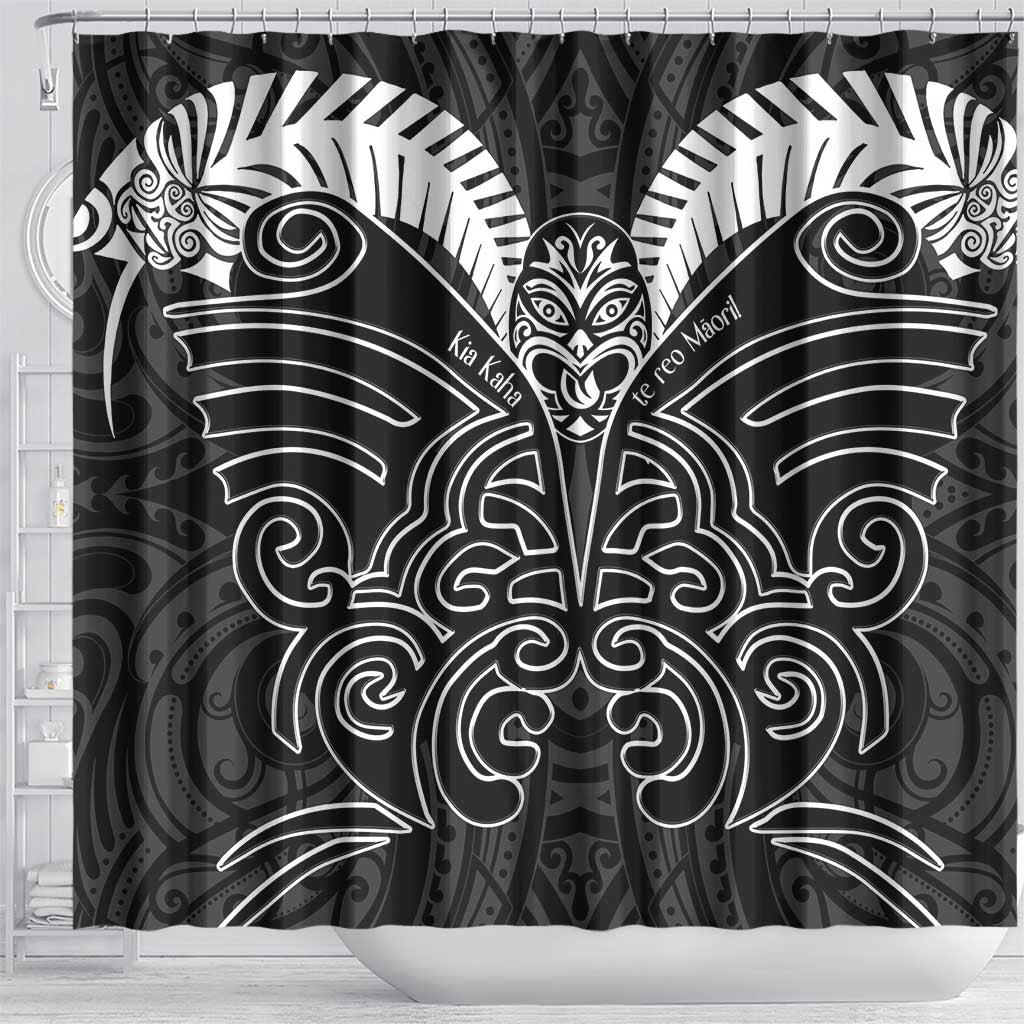 Kia Kaha Te Reo Maori Shower Curtain Aotearoa Hei Tiki With Hongi LT14 - Polynesian Pride