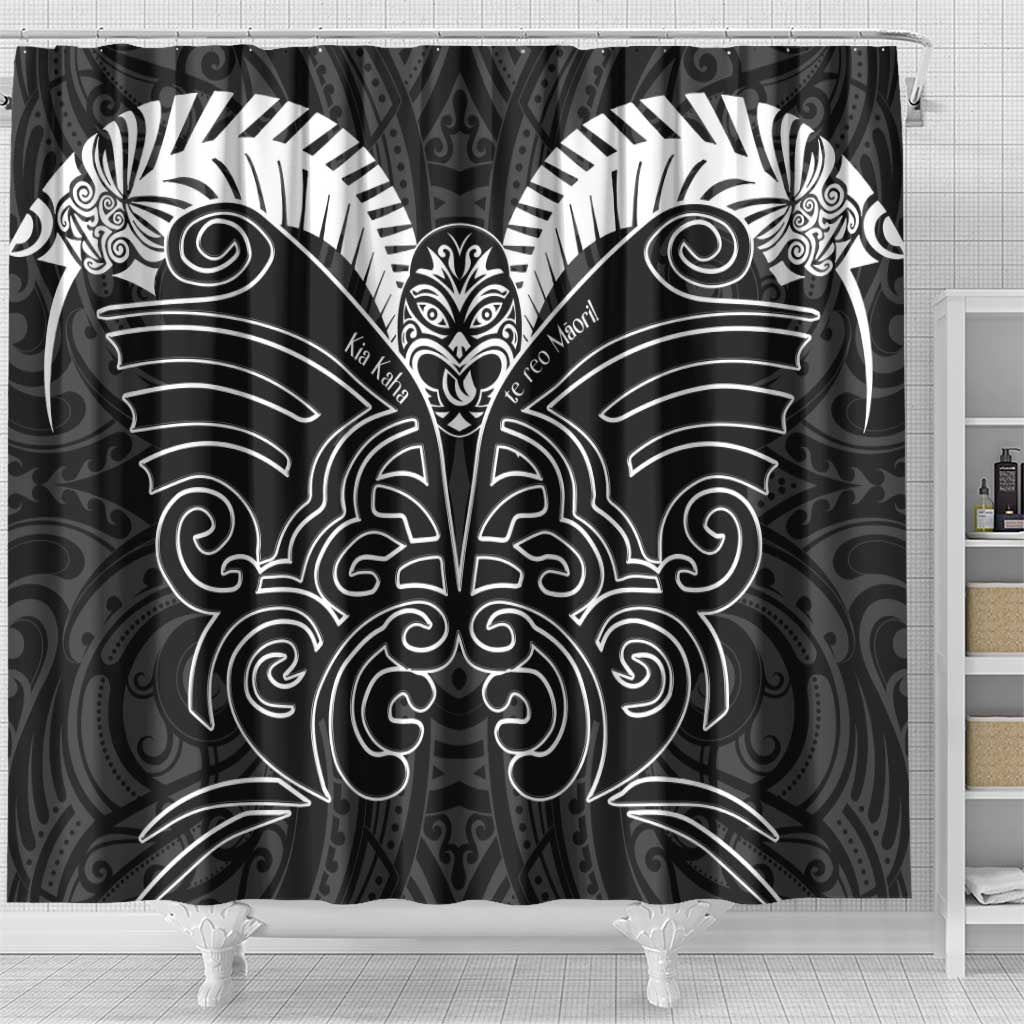 Kia Kaha Te Reo Maori Shower Curtain Aotearoa Hei Tiki With Hongi LT14 - Polynesian Pride