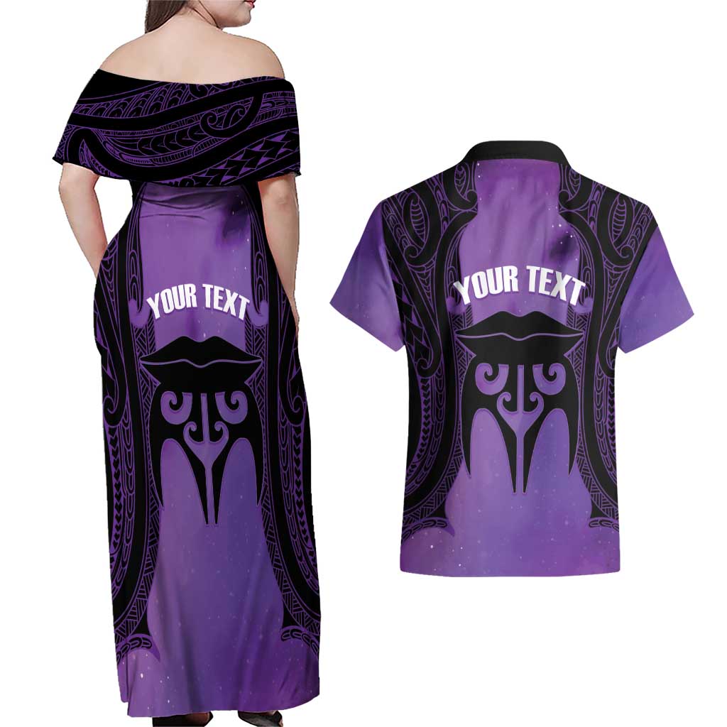 Personalised New Zealand Suffrage Day Couples Matching Off Shoulder Maxi Dress and Hawaiian Shirt Maori Tattoo Galaxy Vibe - Polynesian Pride