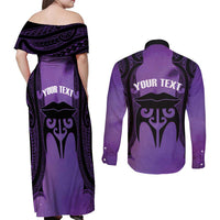 Personalised New Zealand Suffrage Day Couples Matching Off Shoulder Maxi Dress and Long Sleeve Button Shirt Maori Tattoo Galaxy Vibe LT14 - Polynesian Pride