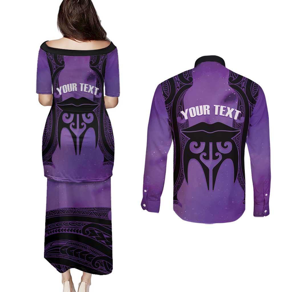 Personalised New Zealand Suffrage Day Couples Matching Puletasi and Long Sleeve Button Shirt Maori Tattoo Galaxy Vibe LT14 - Polynesian Pride