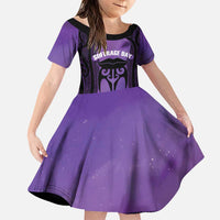 Personalised New Zealand Suffrage Day Family Matching Puletasi and Hawaiian Shirt Maori Tattoo Galaxy Vibe LT14 Daughter's Dress Purple - Polynesian Pride