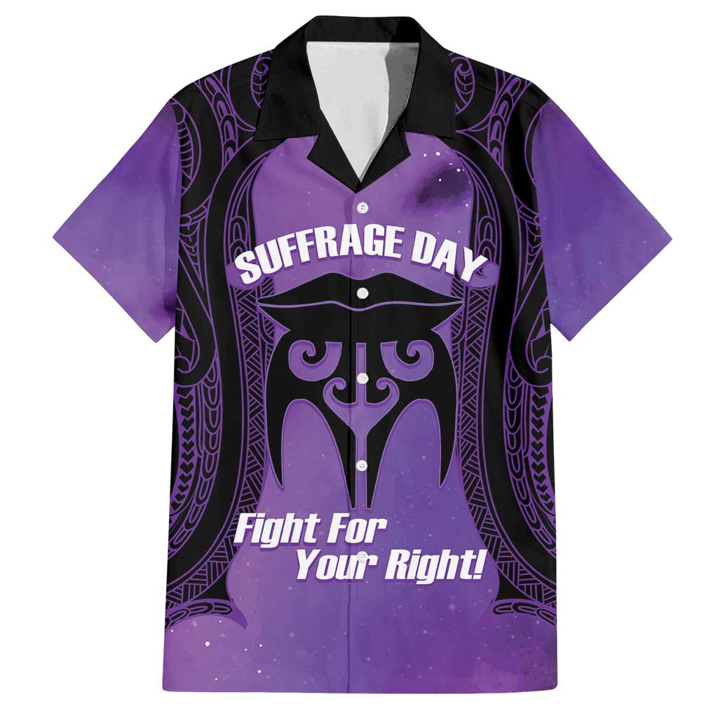 Personalised New Zealand Suffrage Day Family Matching Tank Maxi Dress and Hawaiian Shirt Maori Tattoo Galaxy Vibe LT14 Dad's Shirt - Short Sleeve Purple - Polynesian Pride