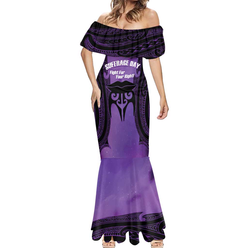 Personalised New Zealand Suffrage Day Mermaid Dress Maori Tattoo Galaxy Vibe - Polynesian Pride
