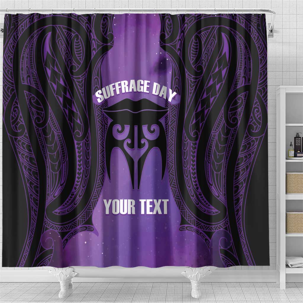 Personalised New Zealand Suffrage Day Shower Curtain Maori Tattoo Galaxy Vibe - Polynesian Pride
