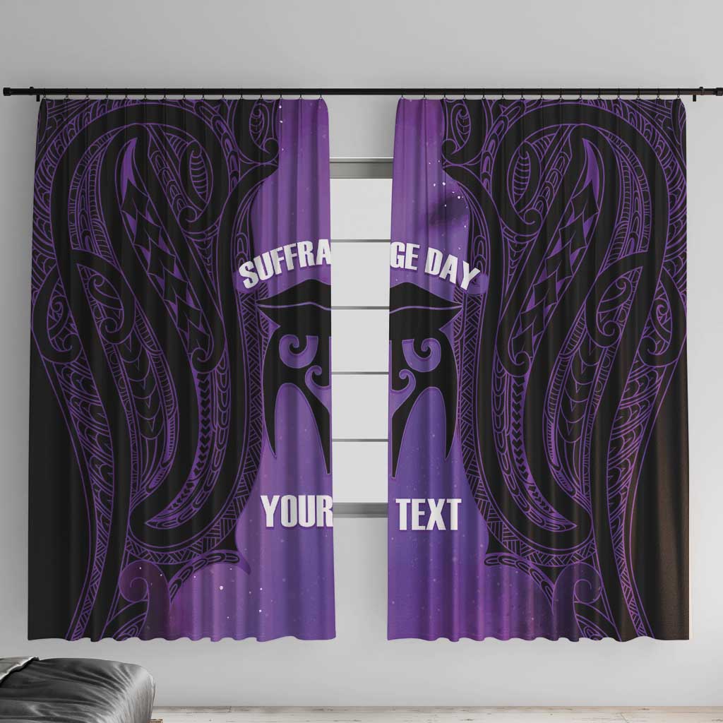 Personalised New Zealand Suffrage Day Window Curtain Maori Tattoo Galaxy Vibe LT14 With Hooks Purple - Polynesian Pride